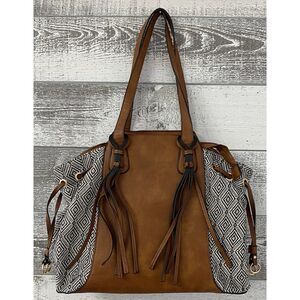 Women's Tote Bag Purse Handbag Brown Black Faux Leather